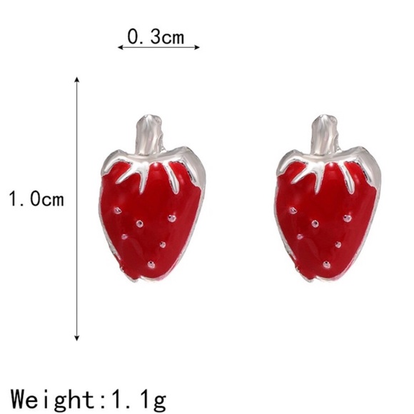 Dainty Strawberry Stud Earrings - Picture 2 of 2